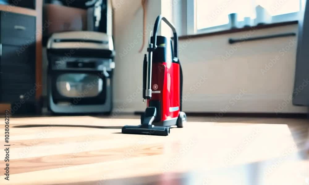 Vacuum Cleaner Focus on a modern vacuum cleaner in a living room, with a clean background, empty space left for text Vacuum Cleaner Focus on a modern vacuum cleaner in a living room, with a clean background, empty space left for text