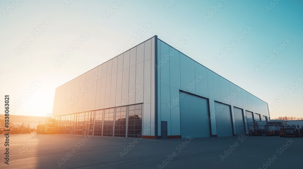 Modern Industrial Warehouse at Sunset Modern Industrial Warehouse at Sunset
