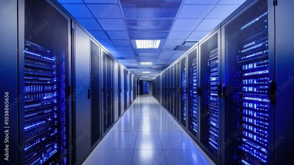 Modern Server Room in a High-Tech Data Center Modern Server Room in a High-Tech Data Center