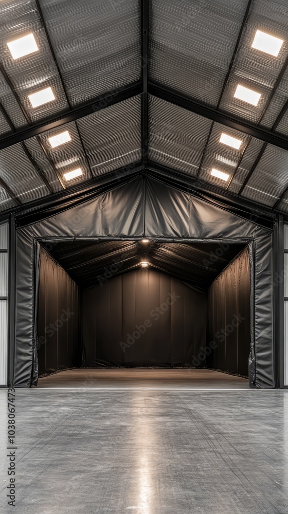 Industrial Warehouse Interior: A cavernous, well-lit industrial space with high ceilings and a large, open floor plan. The space is defined by its robust metal frame and concrete flooring. Industrial Warehouse Interior: A cavernous, well-lit industrial space with high ceilings and a large, open floor plan. The space is defined by its robust metal frame and concrete flooring.