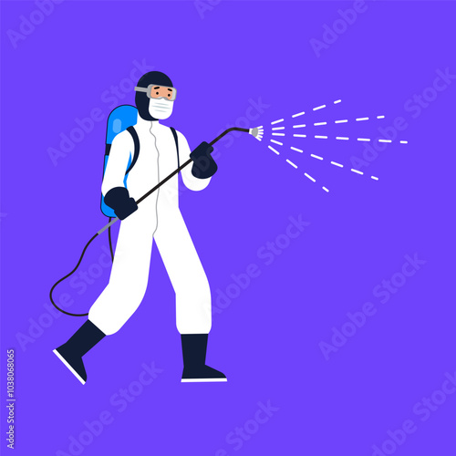 man doing pest control with pump vector eps illustration