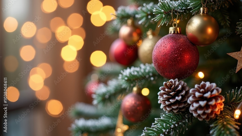 Obraz premium Close-Up of a Beautifully Decorated Christmas Tree with Ornaments