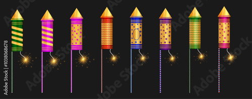 Set of Diwali, crackers, Fireworks, crackers background, Diwali crackers, PNG. And. transparent background.
