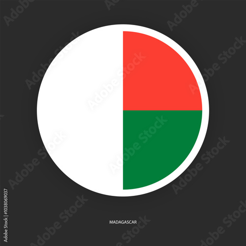 Free Download Madagascar circle flag icon with shadow on dark background. Madagascar button icon with white border isolated dark grey background. - GFXLoad