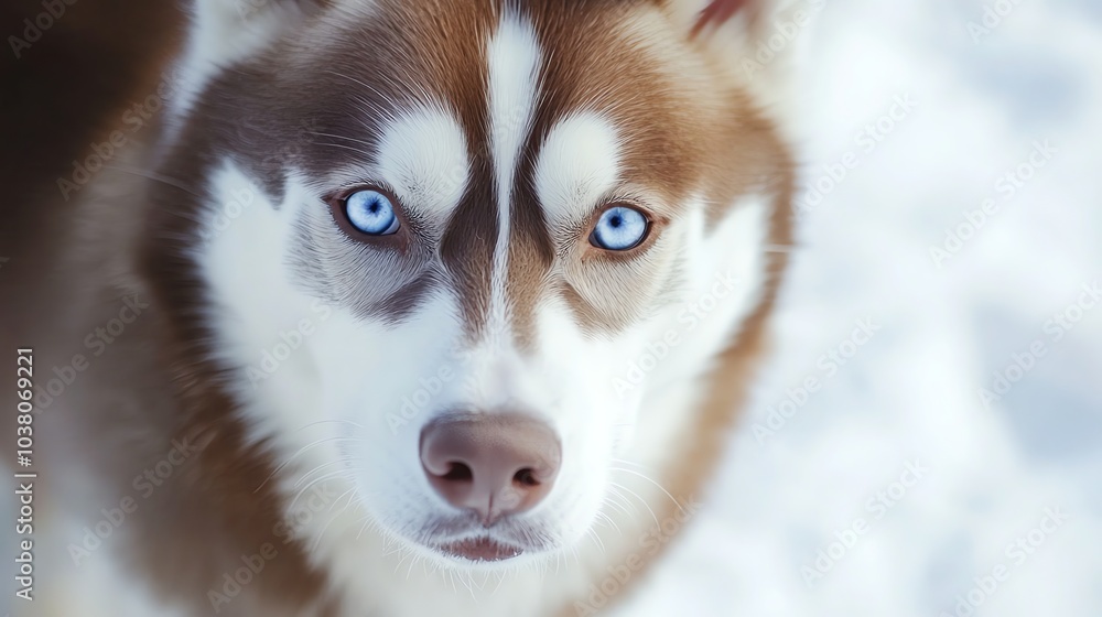 A close up of a Siberian Husky looking directly at the camera. A close up of a Siberian Husky looking directly at the camera.