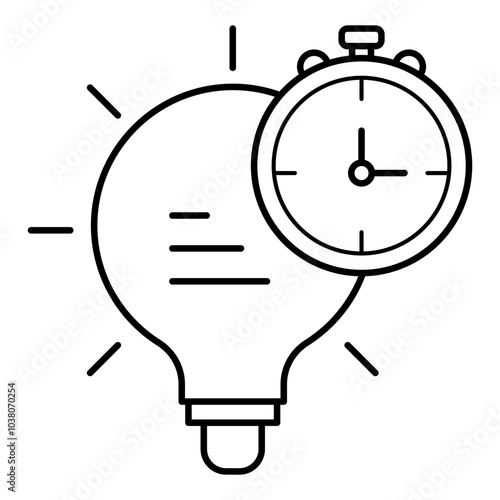 Time-Efficient Idea Icon – A Light Bulb with a Stopwatch, Signifying Time-Sensitive Innovation and Productivity
