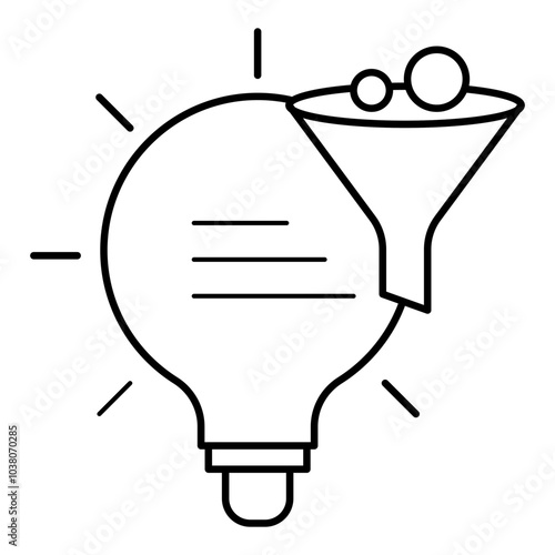 Data Filtering Icon – A Light Bulb with a Funnel, Signifying Data Refinement and Decision-Making