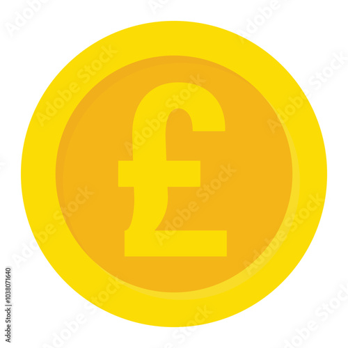 Pound sterling gold coin flat vector icon for mobile apps, UI or web design