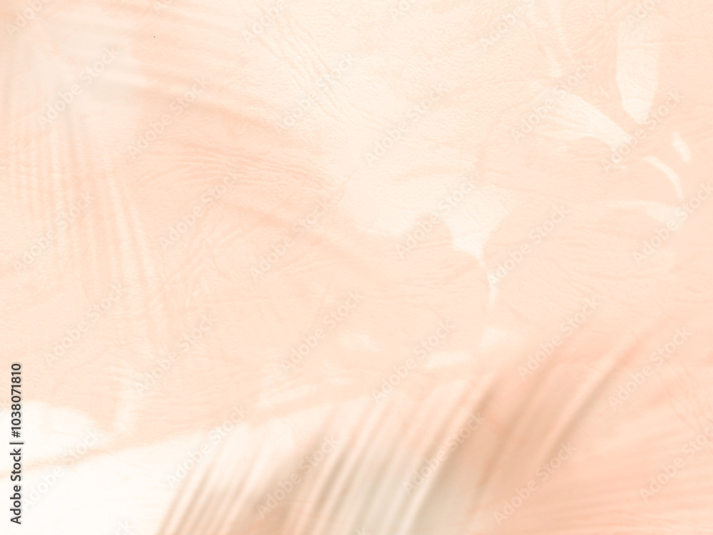 Wall summer background pink peach color gradient abstract floor blur cement pastel overlay shadow palm leaf minimal for presentation product cosmetic aesthetics beauty, platform backdrop room mockup. Wall summer background pink peach color gradient abstract floor blur cement pastel overlay shadow palm leaf minimal for presentation product cosmetic aesthetics beauty, platform backdrop room mockup.
