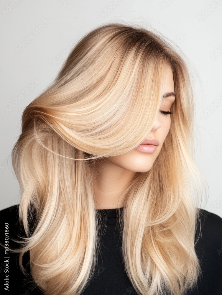 model with Champagne blonde hair color model with Champagne blonde hair color