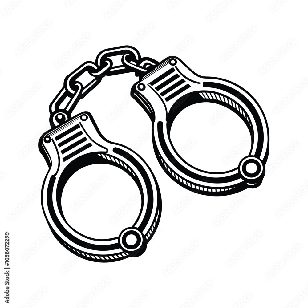 Handcuff silhouette vector icon with white background Handcuff silhouette vector icon with white background