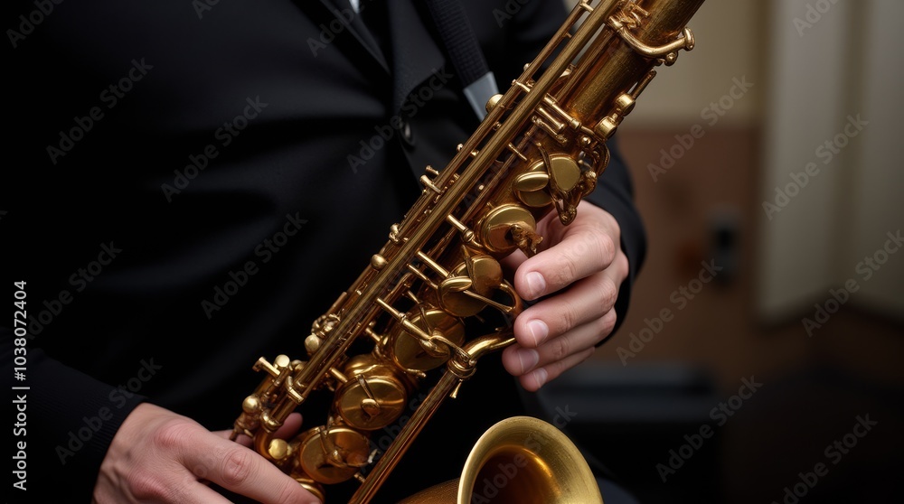 Fototapeta premium A saxophonist performing music at a jazz concert