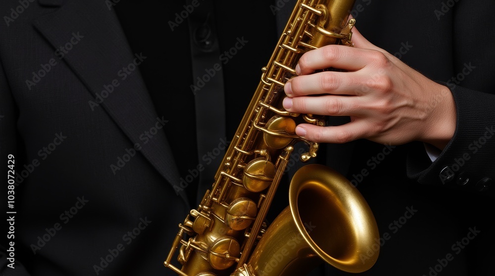 Naklejka premium A saxophonist performing music at a jazz concert