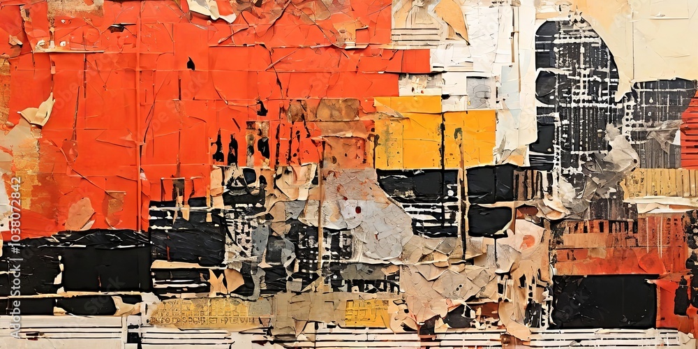 Fototapeta premium A painting of a cityscape with a lot of graffiti and splatters of paint