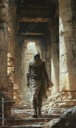 Wallpaper Mural Hooded figure walks through ancient stone ruins. Torontodigital.ca