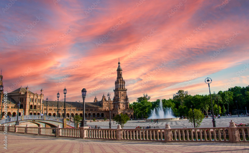 Naklejka premium a wonderful evening in Plaza de España in Seville Spain