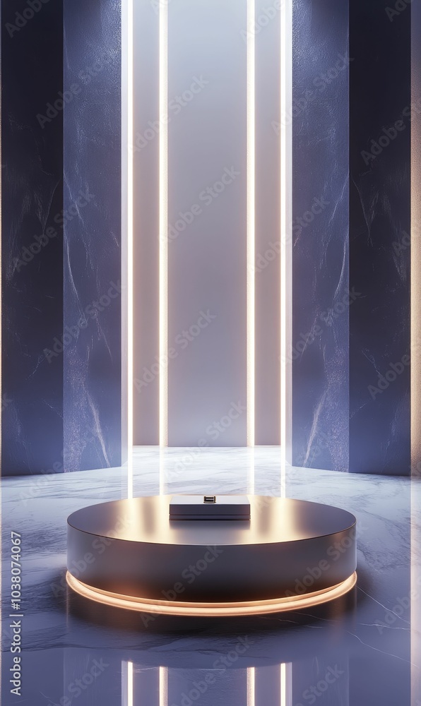 Illuminated podium in a marble room. Illuminated podium in a marble room.