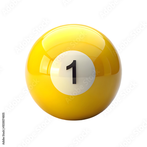 yellow billiard ball with number 1 isolated on transparent background