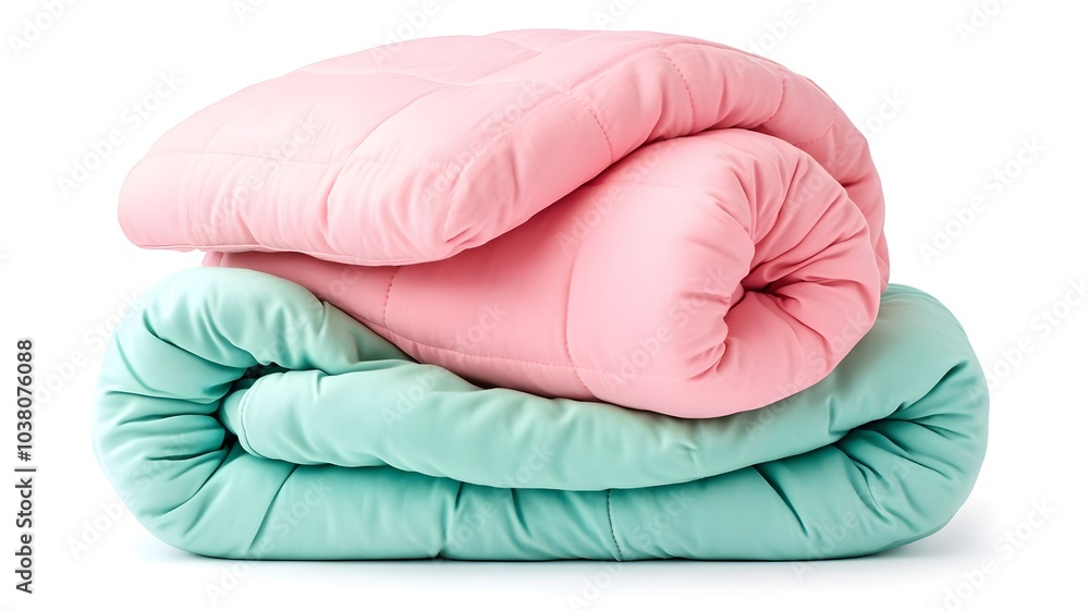 A cozy stack of pastel-colored blankets, featuring soft pink and green hues, perfect for adding warmth and style to any bedroom or living space. A cozy stack of pastel-colored blankets, featuring soft pink and green hues, perfect for adding warmth and style to any bedroom or living space.
