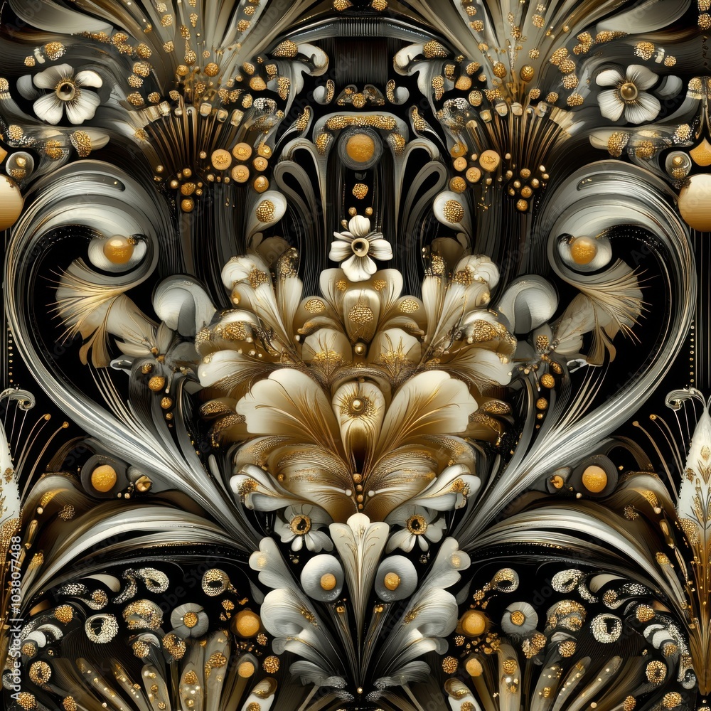 Elegant floral seamless pattern with gold and silver ornamental design Elegant floral seamless pattern with gold and silver ornamental design