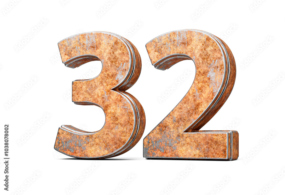 Number Thirty Two 32 Digit Made Of Old Rusty Iron Metal Texture White Background 3d Illustration Number Thirty Two 32 Digit Made Of Old Rusty Iron Metal Texture White Background 3d Illustration