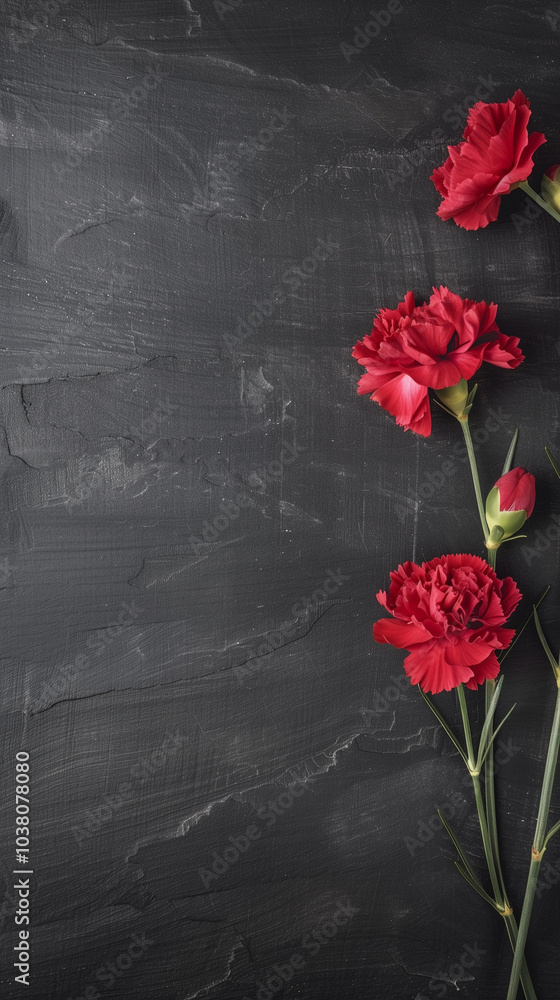 Red Carnation Paper on Dark Textured Background Red Carnation Paper on Dark Textured Background
