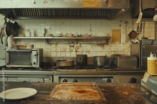 Dirty kitchen in a commercial restaurant