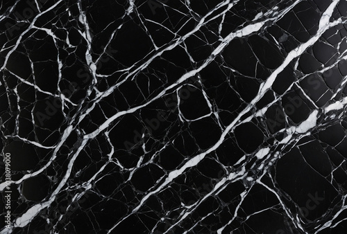 Shiny black marble background with faint white veins running through it