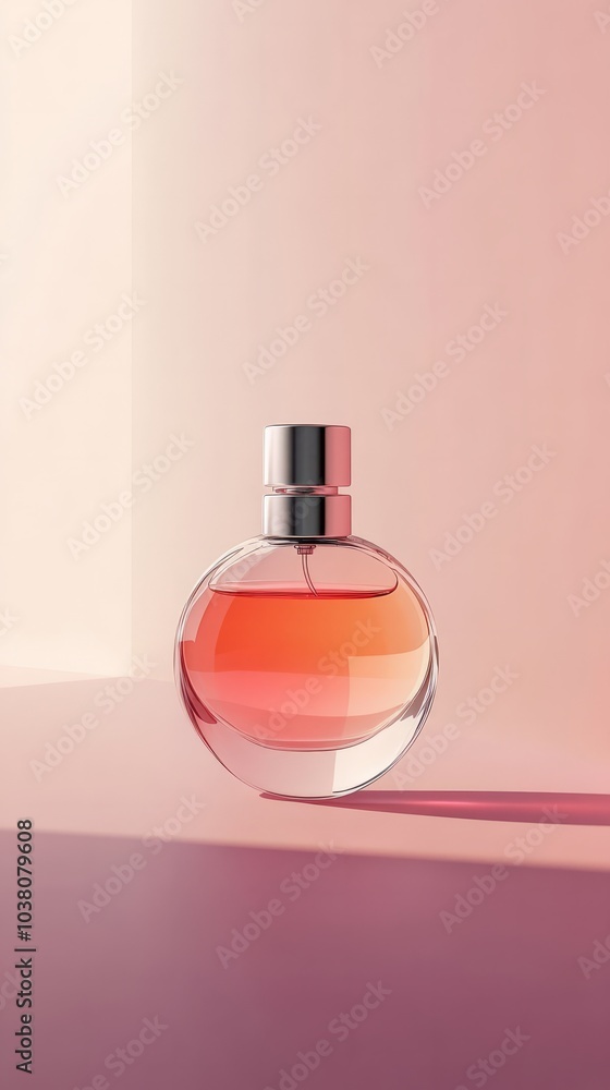 A Touch of Luxury: A single bottle of perfume with a soft, pink ombre effect stands on a minimalist background, bathed in warm, natural light. This image evokes a sense of sophistication and elegance. A Touch of Luxury: A single bottle of perfume with a soft, pink ombre effect stands on a minimalist background, bathed in warm, natural light. This image evokes a sense of sophistication and elegance.