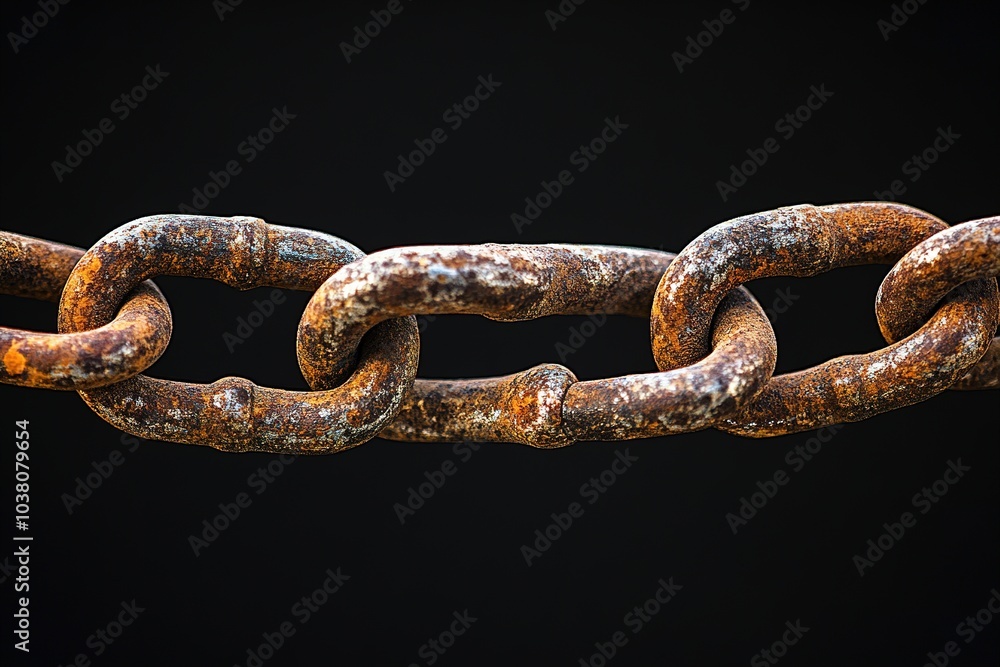 Rusty chain links close-up on dark background Rusty chain links close-up on dark background