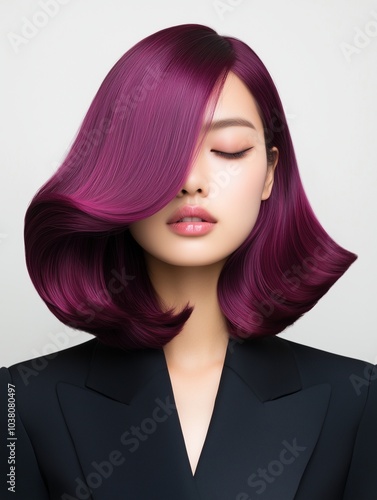 Wallpaper Mural model with Luxe Mulberry hair color Torontodigital.ca