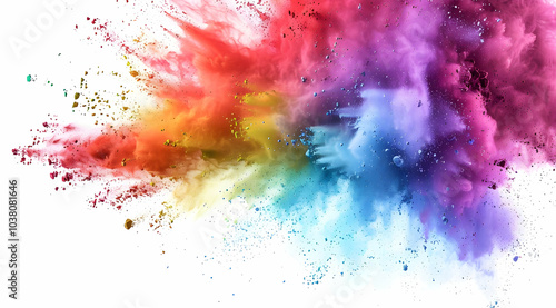 Colorful powder explosion on a white background, stock photo.