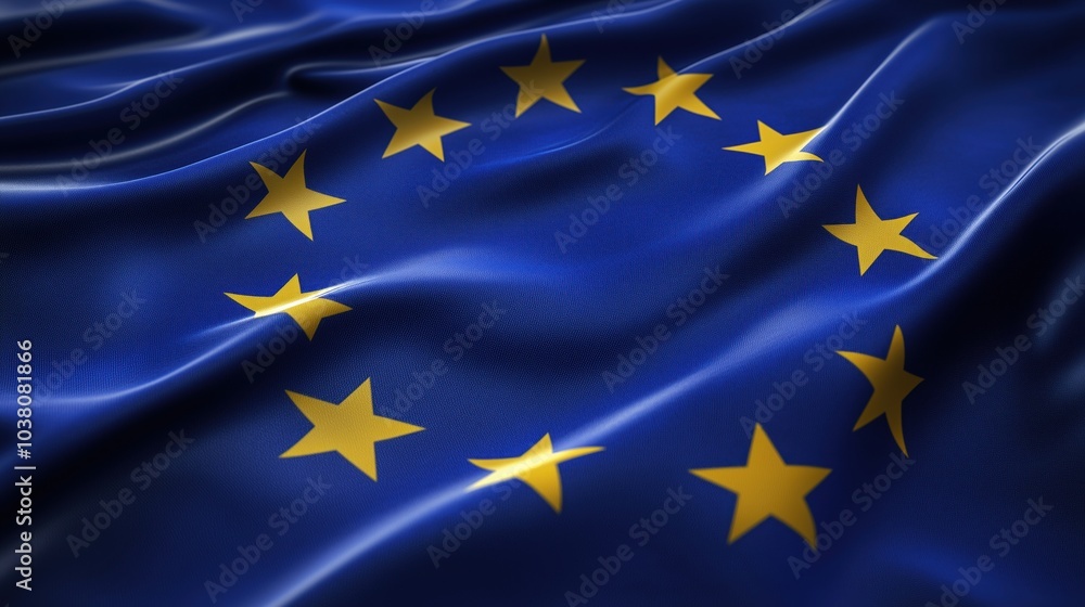 European Union flag with blue background and yellow stars European Union flag with blue background and yellow stars