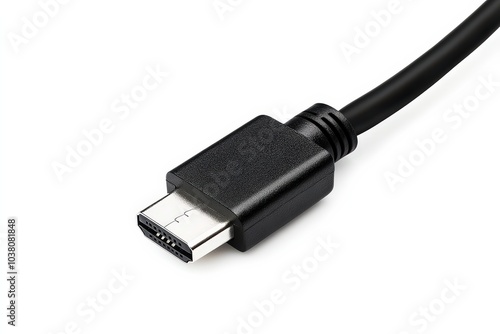 Isolated Close-Up of USB Cable Plug on White Background