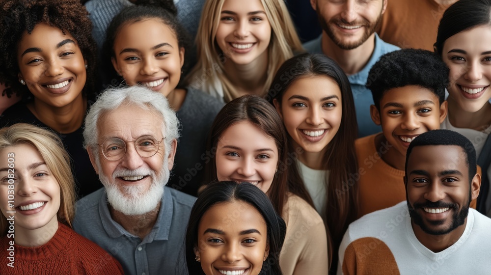 Diverse group of smiling people, showcasing joy and connection, various ages Diverse group of smiling people, showcasing joy and connection, various ages