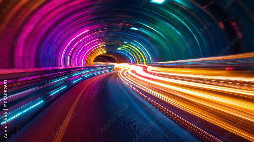 Epic high-speed car light trails in a rainbow of colors, swirling patterns, futuristic cityscape background Epic high-speed car light trails in a rainbow of colors, swirling patterns, futuristic cityscape background