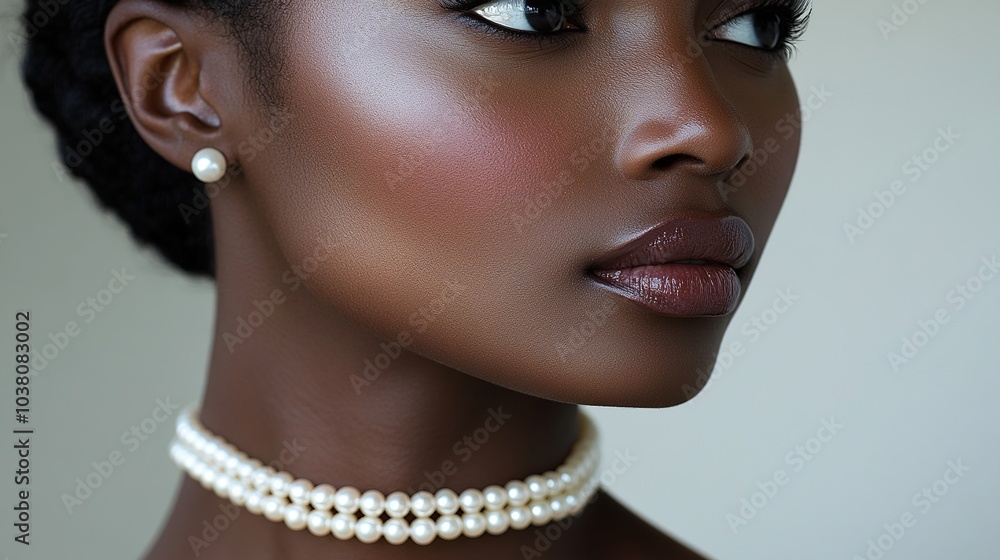 close up of a woman neck with a pearl necklace close up of a woman neck with a pearl necklace