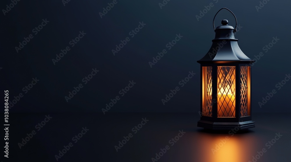Warm candle lantern glowing softly in dark ambiance Warm candle lantern glowing softly in dark ambiance