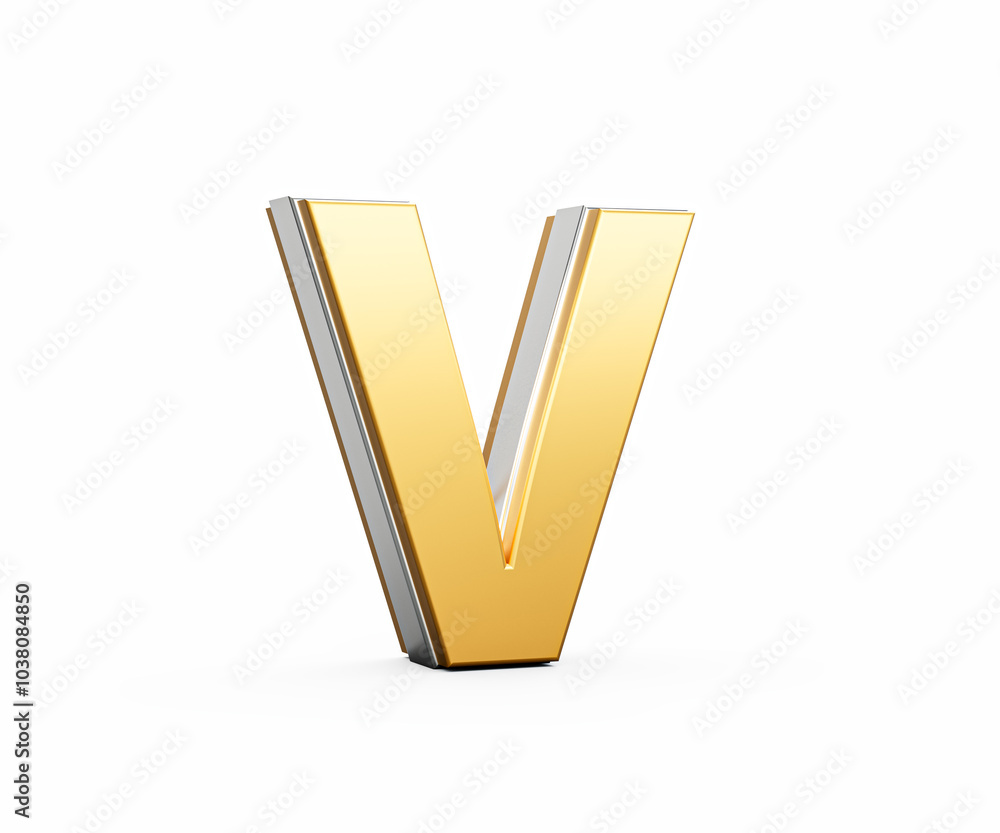 Golden Capital Letter V Gleams With Sleek Modern Design Bold Font With Sharp Edges 3D Illustration Golden Capital Letter V Gleams With Sleek Modern Design Bold Font With Sharp Edges 3D Illustration