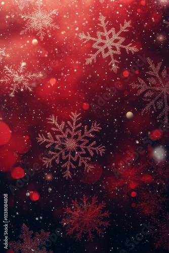 Elegant golden snowflakes on a rich red background create a festive holiday a...