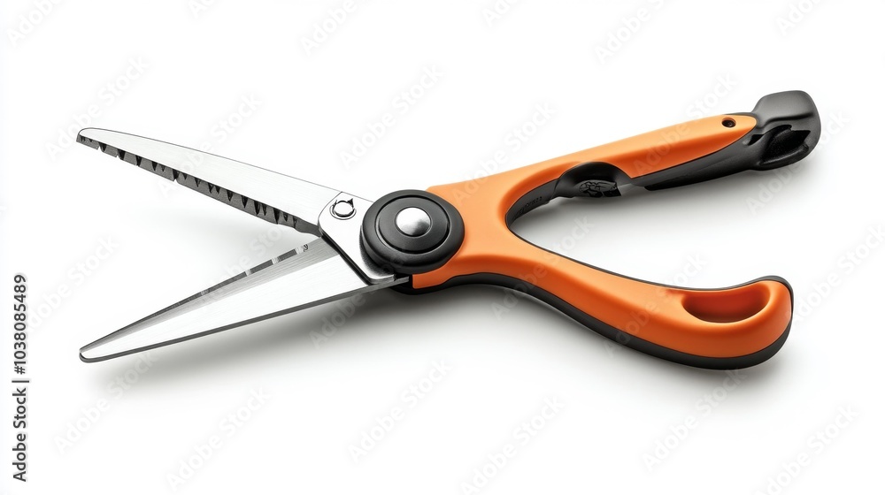 Orange pruning shears on a white background. High-quality garden tool for trimming branches and plants. Ergonomic handle design for comfortable use. Stock image for gardening tools.. Generative AI Orange pruning shears on a white background. High-quality garden tool for trimming branches and plants. Ergonomic handle design for comfortable use. Stock image for gardening tools.. Generative AI