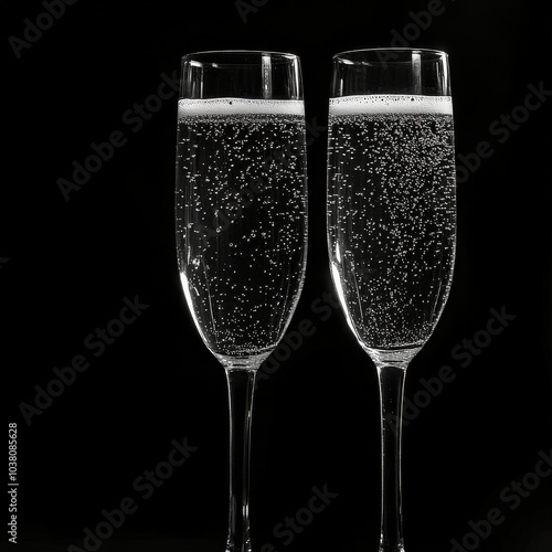 Bubbly champagne glasses celebrate a festive occasion with sparkling bubbles and soft lights