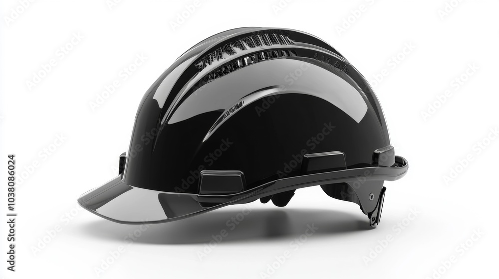 Fototapeta premium Black Safety Helmet on a White Background in a Simple Studio Shot. Generative AI