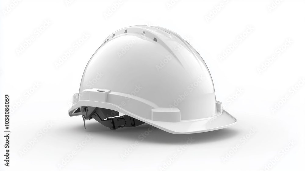 Fototapeta premium White safety helmet on a clean background for industrial and construction safety concept. Generative AI