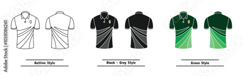 set of men's golf shirt designs, available outline, solid black and colored, editable vector eps 10.