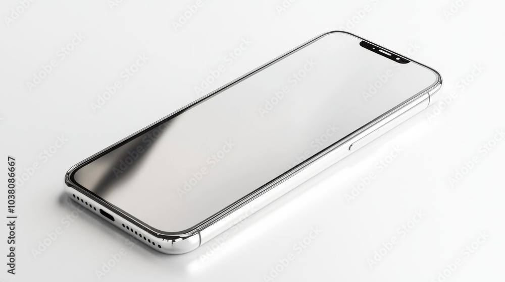 Modern smartphone with sleek design and reflective screen on a white background minimalistic tech image.. Generative AI Modern smartphone with sleek design and reflective screen on a white background minimalistic tech image.. Generative AI