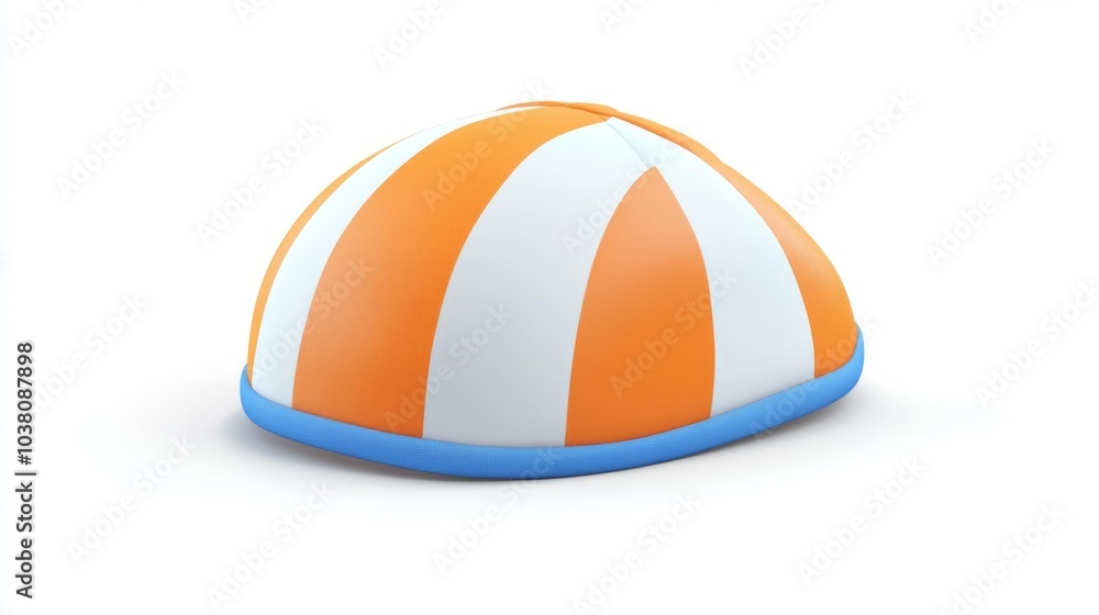 Orange and white striped swimming cap with blue edging on a white background lightweight swim gear for professionals and beginners water sports equipment. Generative AI Orange and white striped swimming cap with blue edging on a white background lightweight swim gear for professionals and beginners water sports equipment. Generative AI