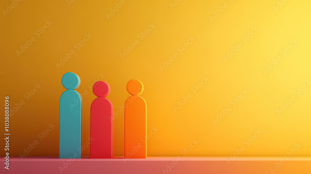Human figures arranged in a colorful bar graph, representing data visualization through creative representation of people and statistics Human figures arranged in a colorful bar graph, representing data visualization through creative representation of people and statistics