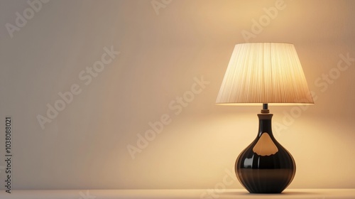 Modern ceramic table lamp with pleated lampshade in warm lighting isolated on white background perfect for interior design projects. Generative AI