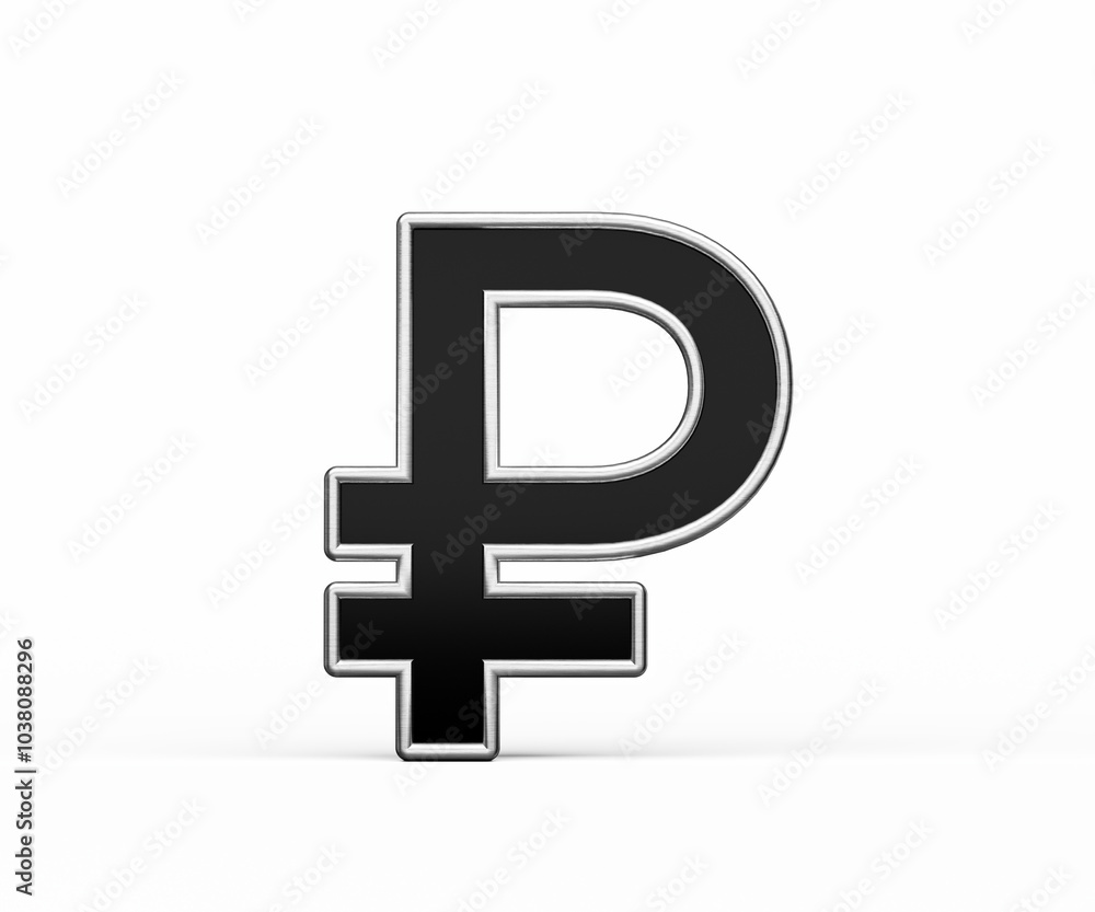 Black Ruble Currency Symbol With Metal Gleam And Beveled Edges 3D Illustration Black Ruble Currency Symbol With Metal Gleam And Beveled Edges 3D Illustration